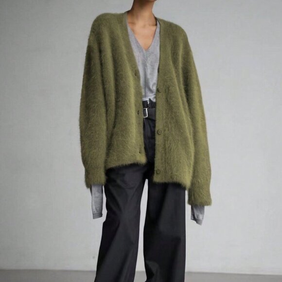 Sweaters - Green Casual Women's Faux Fur Drop Shoulder Cardigan